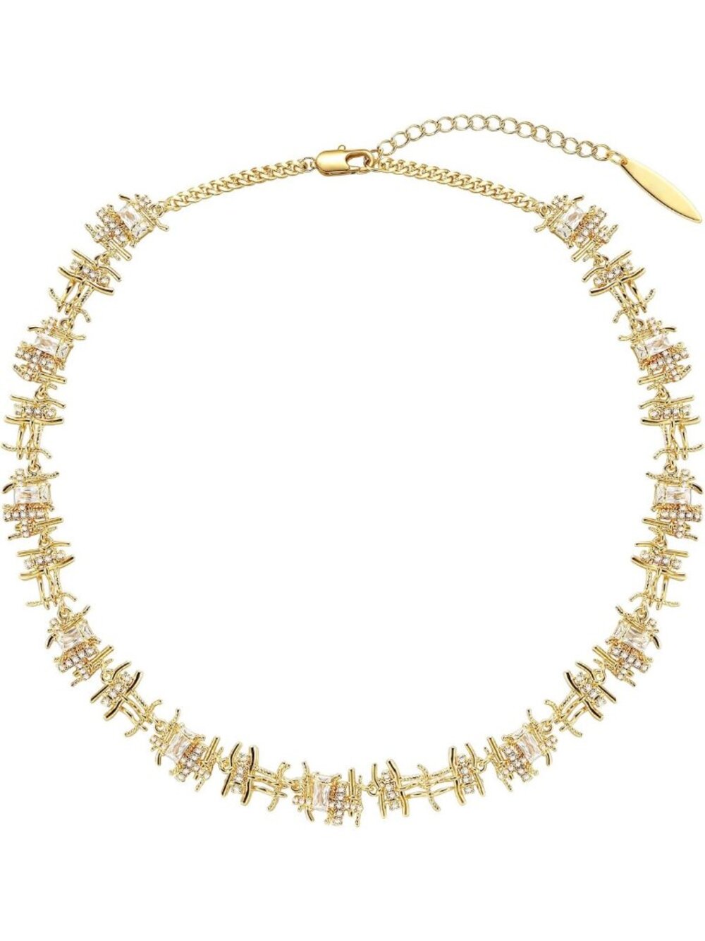 Chunky Braided Gold Chain Necklace, Handmade Dainty Choker with Cubic Zirconia
